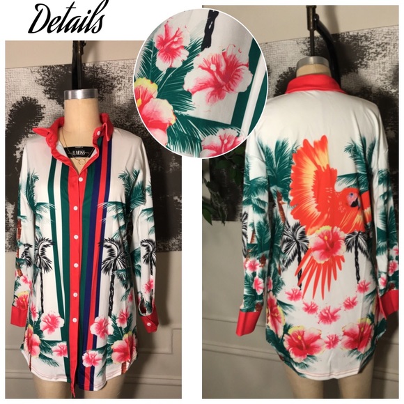 🍃 Tropical Printed Button Up Dress - Picture 2 of 2